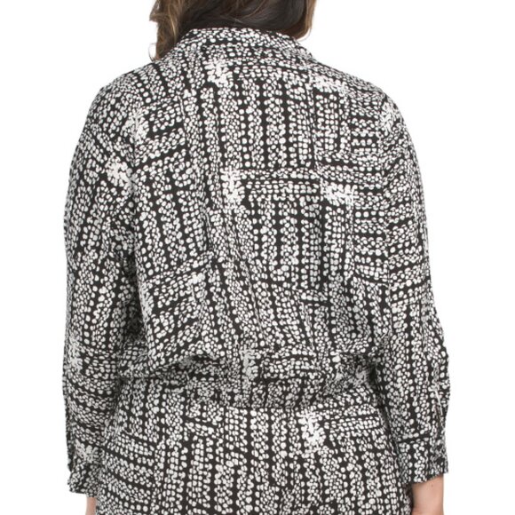 NEW SUNNY LEIGH Plus rayon Linen Blend Tie Front Top Black/White Multi 261tn - Picture 2 of 4